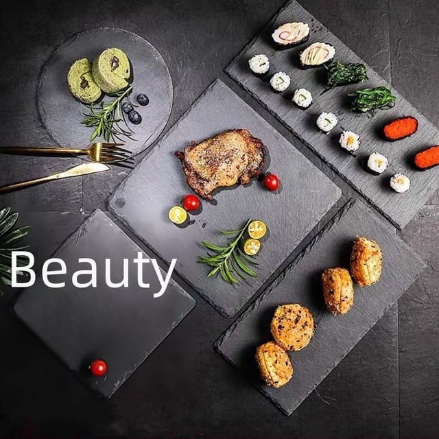 Plato de pizarra para queso Plato plano Plato occidental Cocina de estilo japonés Plato de piedra Bandeja para aperitivos de frutas y filetes