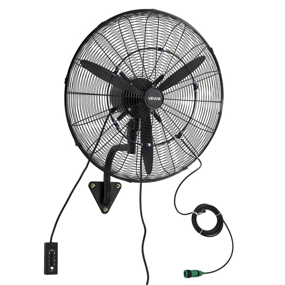 VEVOR Wall Mount Fan, 24 in Wall Mounted Hanging Fan with Oscillating & Mist, IP44-rated, 3-Speed, Powerful Air Reach, Mechanical Control, Long Airflow for Industry, Commercial, Garage, Workshop
