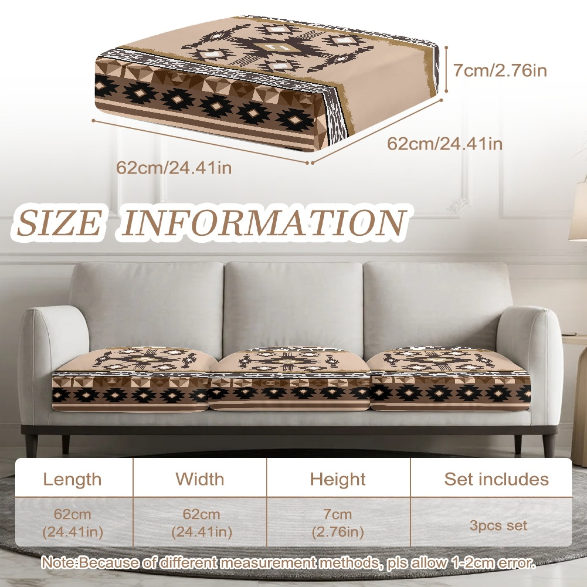 TSOVTHRID Aztec Tribal Geometric Print Couch Cushion Covers, Couch Cover Sofa Slipcover for Chair Cushions Washable Sofa Cushion Furniture Protector with Elastic Bottom, 24x24 Inch