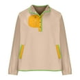 thumbnail image 4 of BiZtdJrK Polar Fleece Sweatshirts for Women Casual Button V Neck Pullover Fashion Colorblock Long Sleeve Tops Fall Winter Clothes Cyber and Monday Sales Khaki XL, 4 of 8