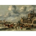 thumbnail image 2 of Claes Molenaer 24x18 Black Ornate Framed Double Matted Museum Art Print Titled: A Winter Landscape with Skaters on a Frozen River, 2 of 5