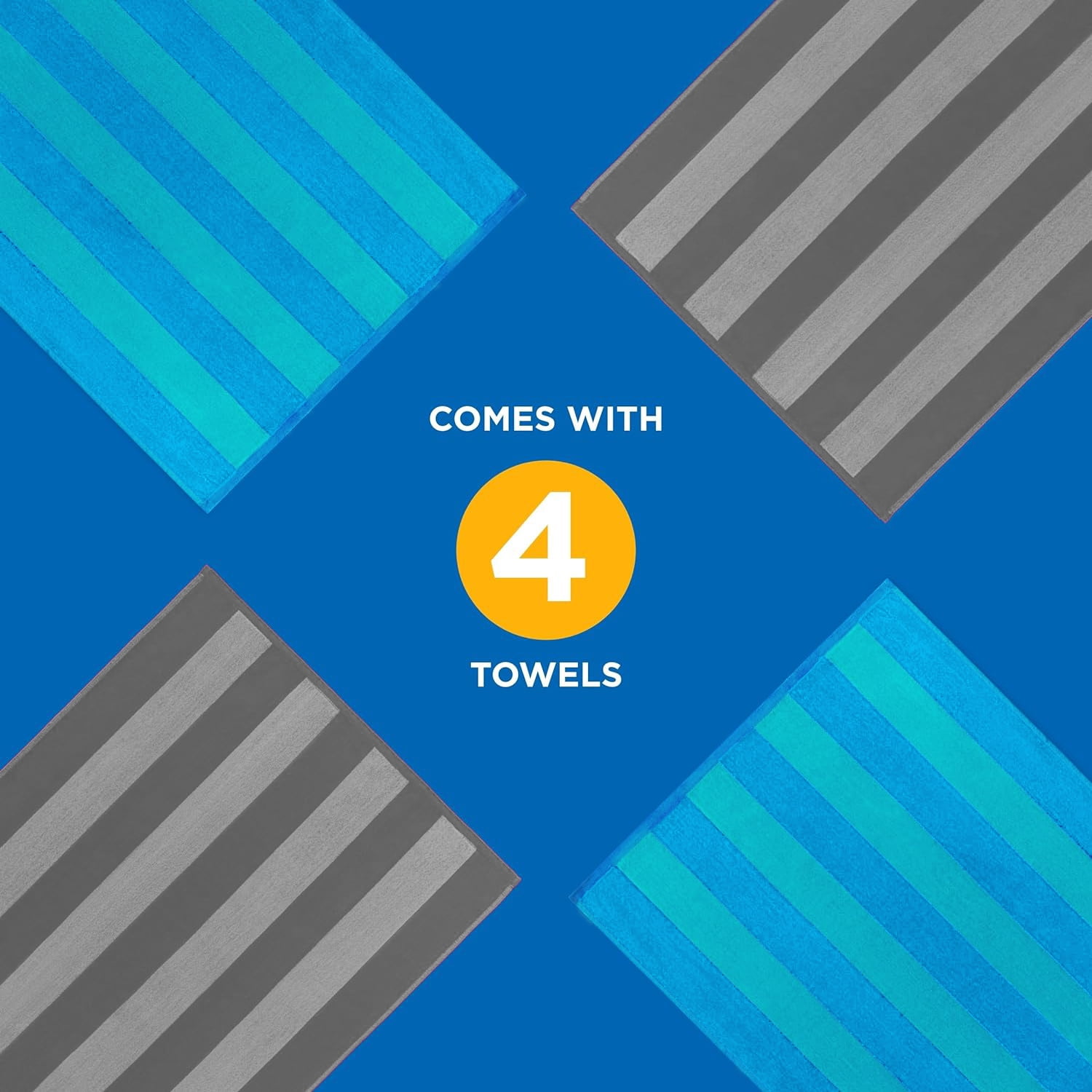 Kaufman - Velour Multi-Color Cabana Striped Beach Towels | 100% Cotton Beach Towel Pack 30" x 60" | Absorbent, Quick-Drying Pool Towels for Adults (4 Pack)