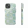 thumbnail image 4 of Tropical Checkerboard iPhone Case – Green Palm & Hibiscus Print Aesthetic Cover for iPhone 16 15 14 13 12 11 (Pro, Max, Plus), 4 of 5