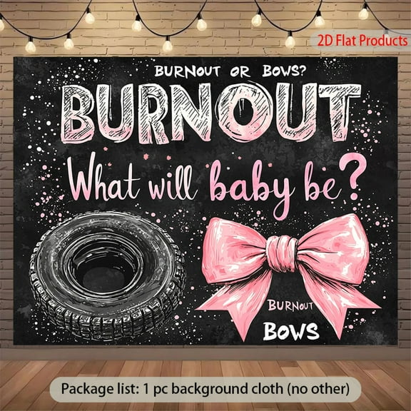 Burnout or Bows Gender Reveal Backdrop Boy or Girl What Will Baby Be Photography Background Pink and Black Gender Reveal Party Decorations Banner Supplies Photo Booth Props