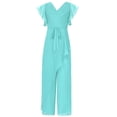 thumbnail image 3 of Yartina Flower Girls Chiffon Romper Ruffled Short Sleeve High Waist Wide Leg Jumpsuit for Wedding Turquoise 14, 3 of 7