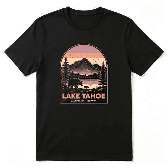 Lake Tahoe California Nevada Vintage Graphic Tee for Men and Women, Outdoor Holiday Gift Cotton Short Sleeves T-Shirt