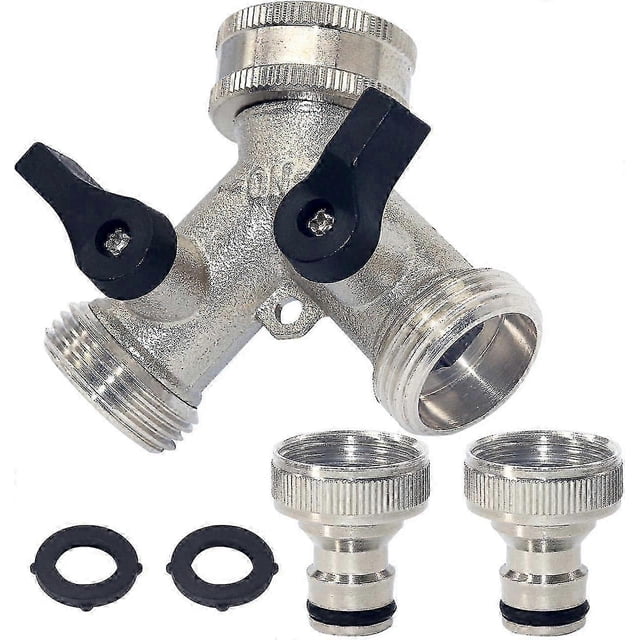 2025 2-Way Brass Garden Hose Splitter with Individual On/Off Valves, 3/4" Quick Tap Connector