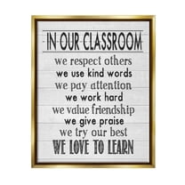 Stupell In Our Classroom Teacher Sign Inspirational Painting Gold Floater Framed Art Print Wall Art