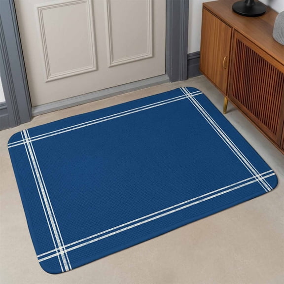 Solid Color Front Door Mat Indoor Entrance, Navy Blue Absorbent Dirt Resist Welcome Mats Non-Slip Low-Profile Doormat Washable Entry Rug Indoor Outdoor 32X47 Inch