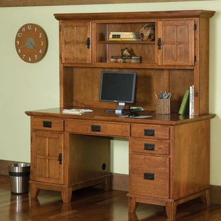 - Arts and Crafts Pedestal Desk and Hutch Cottage Oak Finish