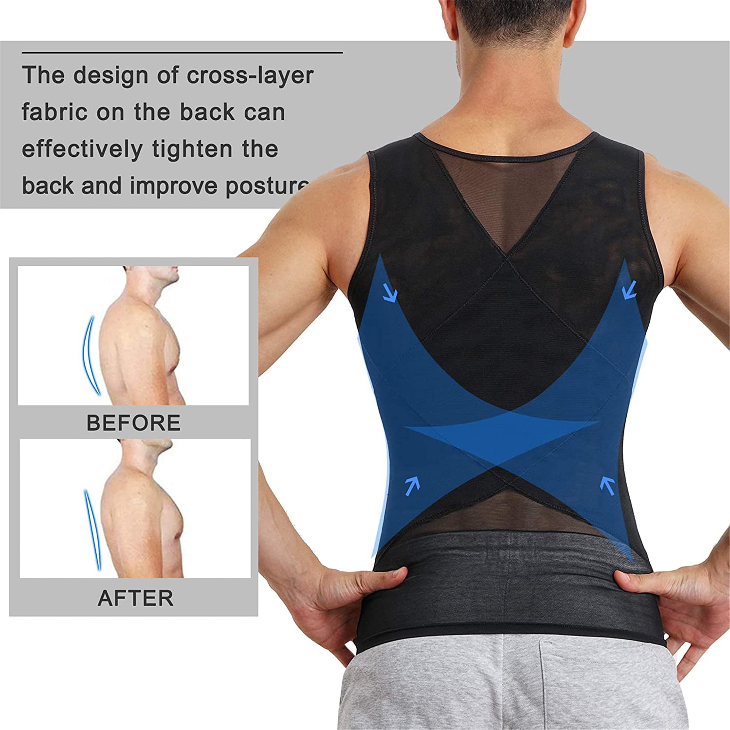Molutan Men Compression shirt Slimming Vest Body Shaper Workout Tank Top  Tummy control Underwear for Gym sport (Black, M） 