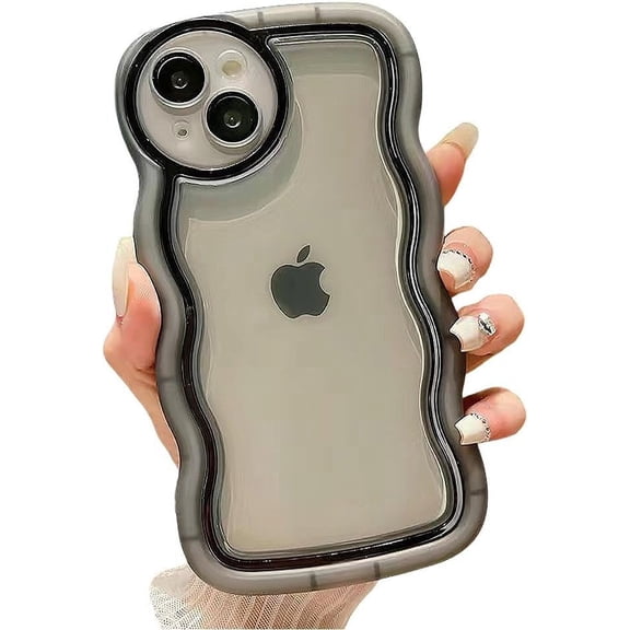 Designed for iPhone Case,Curly Wave Frame Pattern Camera Lens Protection Shockproof Protective Cover Phone Case (iPhone 14 Pro Max,Black)
