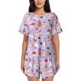thumbnail image 1 of Balery Fashionable Cats Conjunto de Pijama para Mujer con Estampado, Dos Piezas de Manga Corta y Shorts, Ropa de Dormir Suave con Cuello Redondo y Bolsillos-4X-Large, 1 of 6