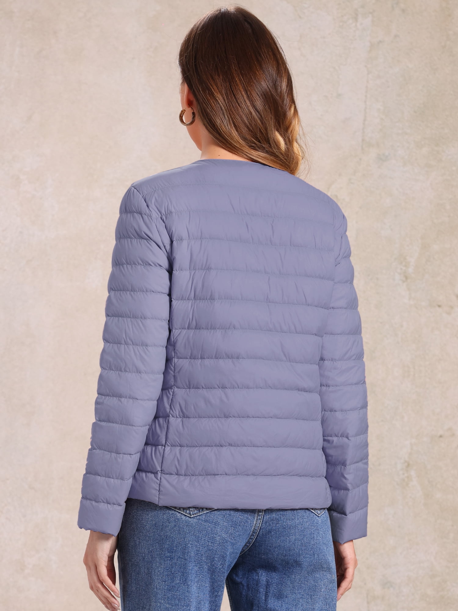DARING DIVA Women's Puffer Lightweight  Packable Long Sleeve Coat M Grey Blue