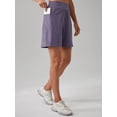thumbnail image 3 of UNACOO Bermuda Shorts for Women Stretchy Soft Yoga Shorts with Pockets High Waisted Workout Running Athletic Short(purple,XXL), 3 of 6