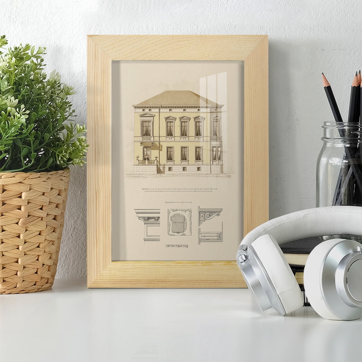 Estate and Plan VI -Framed Print w/glass-Natural Wood