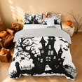 thumbnail image 2 of Homewish Halloween Spooky Haunted House Bedding, Owl Bat Tombstone Duvet Cover Full, Black Cream, Gray Reversible 3pcs, 1 Duvet Cover and 2 Pillowcases, 2 of 5