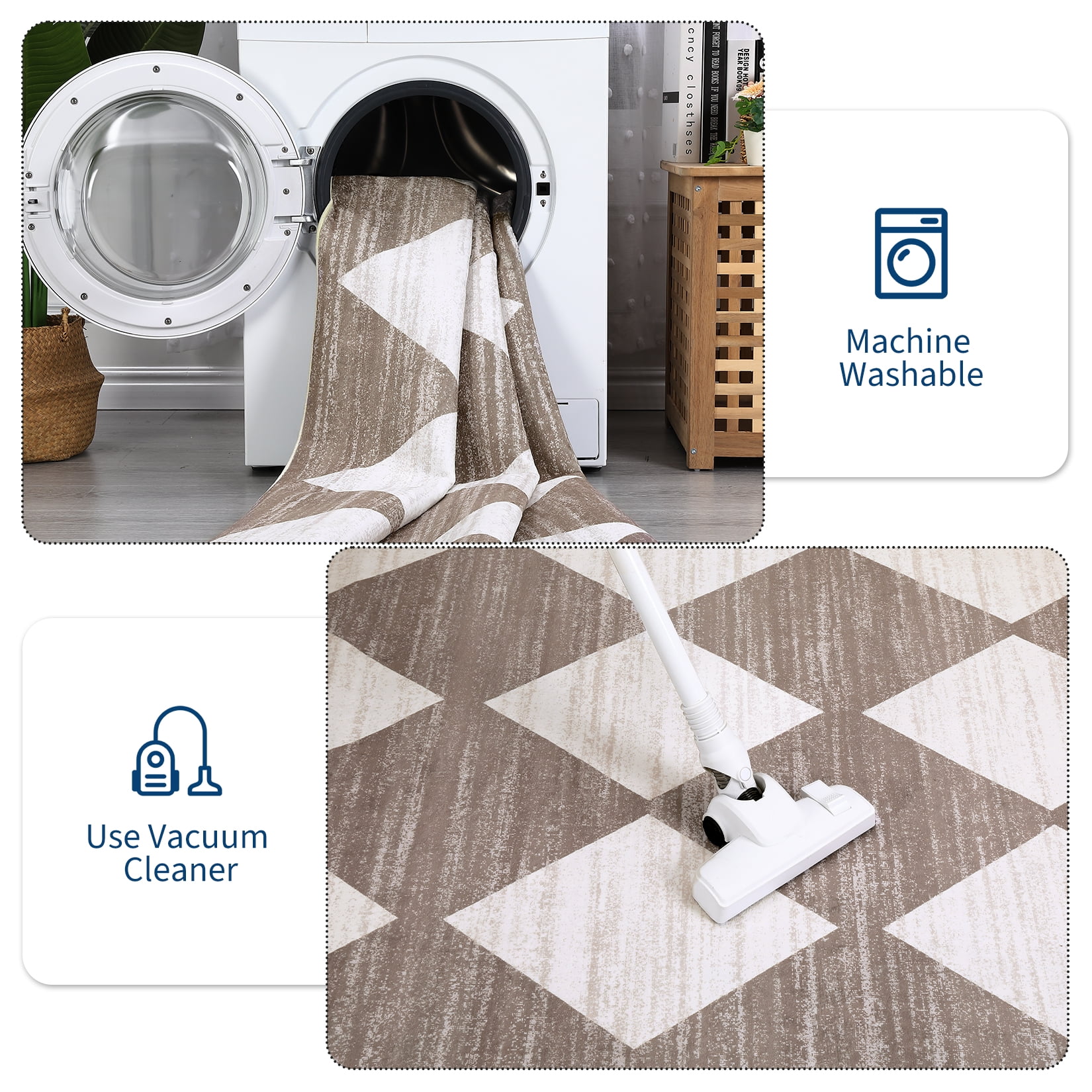 Garvee 2'x6' Geometric Diamond Runner Rug, Machine Washable Rug Stain Resistant Indoor Carpet With Non-Slip Backing, Soft Low Pile Rug for Hallway Bedroom Laundry, Brown