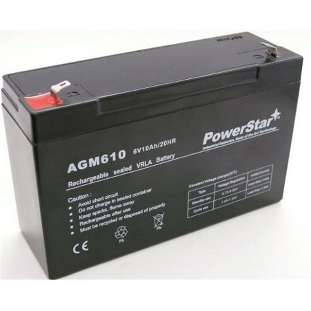 PowerStar AGM610-103 Batterie 6V 10 Ampères Heures Scellée au Plomb SLA RBC52