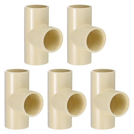 Uxcell 5-Pack 1 Inch CPVC TEE Pipe Fittings Coupling Adapter CTS Fittings Coupling Adaptor Adapter for DIY [Beige]