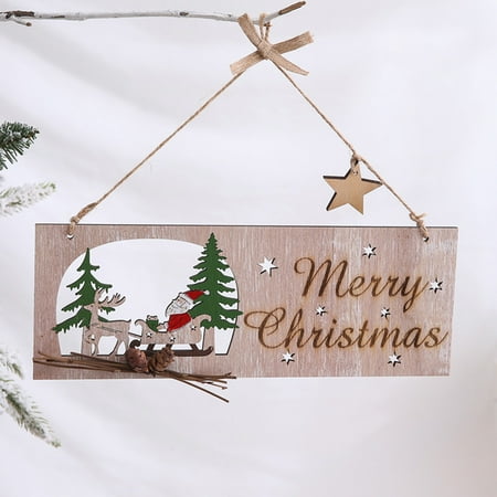 

Door Pendant Hollow Out Wear Resistant Wood Merry Christmas Tree Hanging Tag Decor for Home Blue Wood