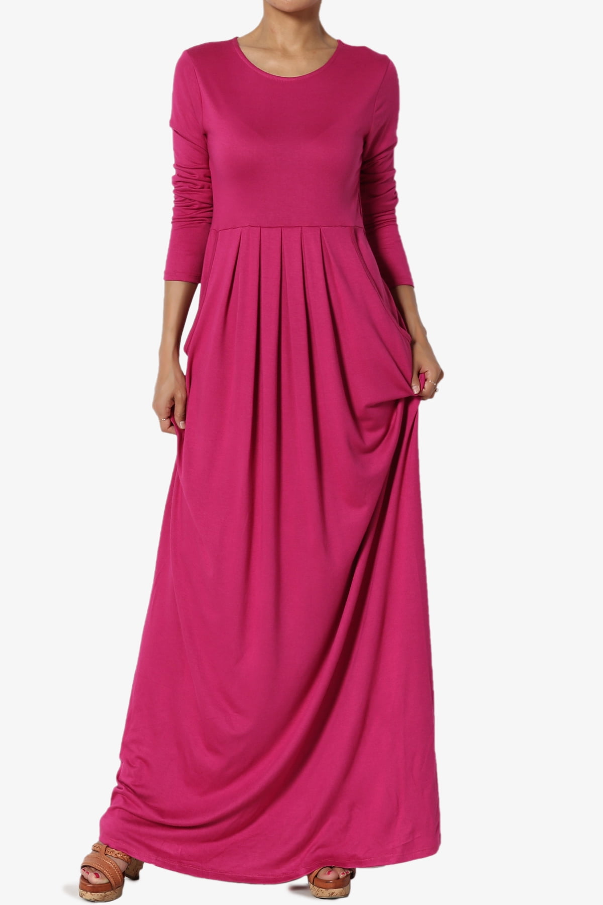 TheMogan Women's PLUS TALL Long Sleeve Crew Neck Shirred Jersey Long Maxi Dress - Walmart.com