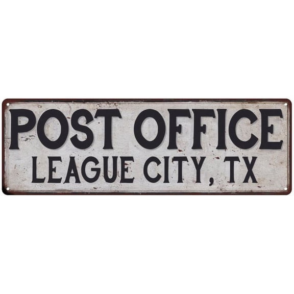 League City, Tx Post Office Metal Sign Vintage 8x24 108240011299