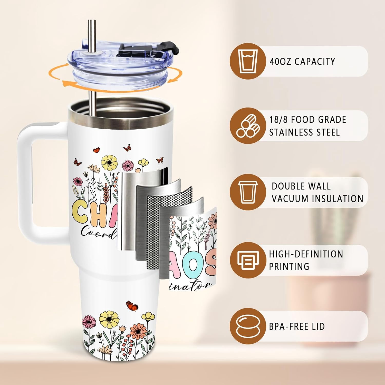 Work Forecast Gifts for Women, Birthday Tumbler for Coworker, Boss, Christmas Funny Gift Ideas, Scattered Sarcasm Sarcastic, 40 Oz Tumbler with Handle Lid and Straw Christmas Gifts, 1PCS