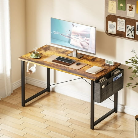 Computer Writing Desk 40 inch  Sturdy Home Office Table  Work Desk with a Storage Bag and Headphone Hook Vintage