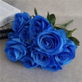 thumbnail image 5 of Ramo de novia de boda de flor de rosa artificial de 10 cabezas, ramo de flores de simulación de oficina en casa, rosa falsa, azul sidaley HA7036-08B, 5 of 5
