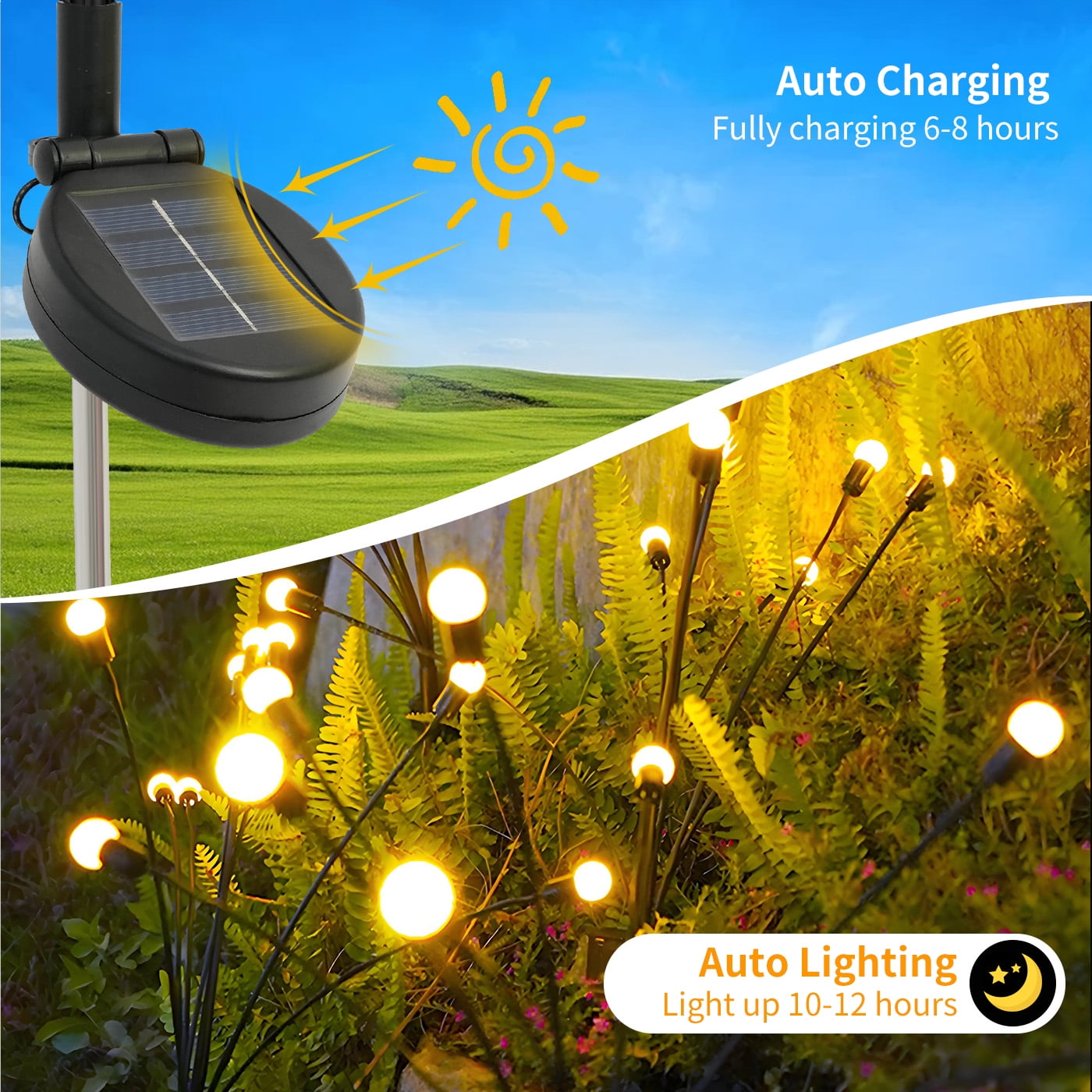 6 Pack Solar Lights Outdoor, Firefly Swaying Lighting for Yard Patio Pathway Decoration, Landscape Decoration Lighting for Garden, Lawn, Yard, Outdoor Decoration, Warm White