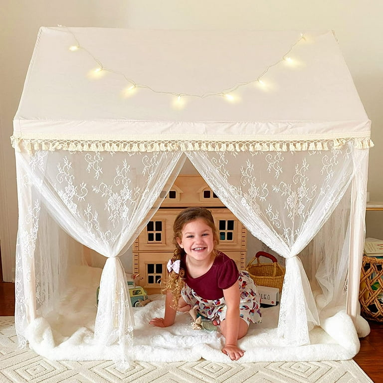 Large Kids Tent with mat, Star Lights, Tissue Garland, Play Tent Indoor &  Outdoor, Kids Play Tent for Girl & Boy Aged 3+, Kids Tent for Toddler, 52