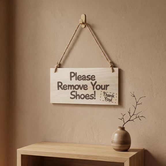 MIPCASE 2-Pack Wooden Please Remove Your Shoes Hanging Sign Ivory Door Plaque for Home Entryway Decor
