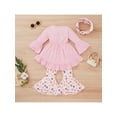 thumbnail image 3 of Kiapeise Toddler Baby Girl Outfits Ruffle Long Sleeve Dress Tops Bell Bottom Flared Pants Scarf Clothes Set, 3 of 9