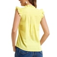thumbnail image 3 of Blusa de mujer con volantes de cuadros Gingham Inspire Chic, cuello en V, manga corta, talla XL, color amarillo, 3 of 6