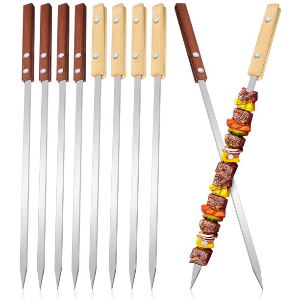 Brochetas De Barbacoa De Acero Inoxidable Con Mango De Madera Para Parrillas Turcas Shish Kebab Y Koubideh Estilo Brasileño De 23 Pulgadas De Largo X 1 Pulgada De Ancho (juego De