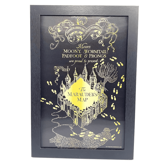 Harry Potter Marauders Map Gold and Black 11" x 14" Lenticular Modern Wall Art