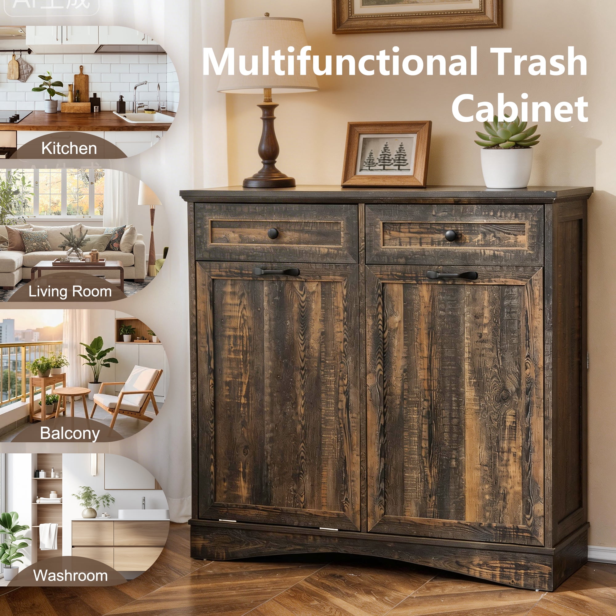 AHB 13 Gallon Single Tilt Out Trash Cabinet with Shelf, Kitchen Trash Can Storage Organizer, 39.4"L x 14"W x 38.3"H, Black