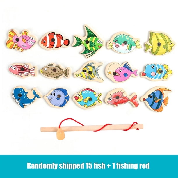 Montessori Wooden Magnetic Fishing Toys, Baby Cartoon Marine Life Cognition Fish Games, Education Parent-child Interaction Games Materials, Magnetic Fishing Toys For Kindergarten Young Children