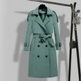 thumbnail image 3 of comerut Women Coat Autumn Winter Belted Turn-down Collar Elegant Solid Color Dual Pocket Long Sleeves Thick Warm Mid-long Office Ladies Female Jacket Outwear, 3 of 8