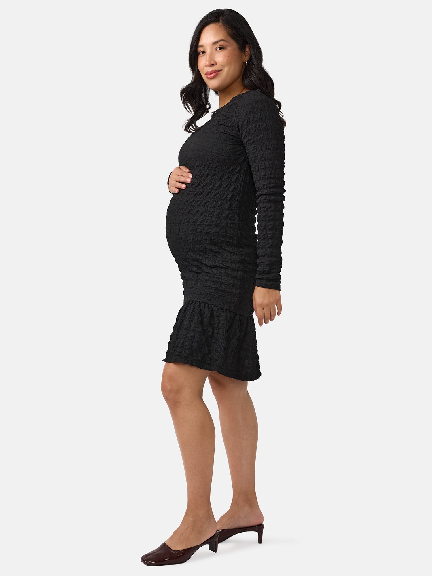 Ingrid & Isabel For Every Belly Women’s Maternity Smocked Midi Dress with Long Sleeves, Sizes S-XXL