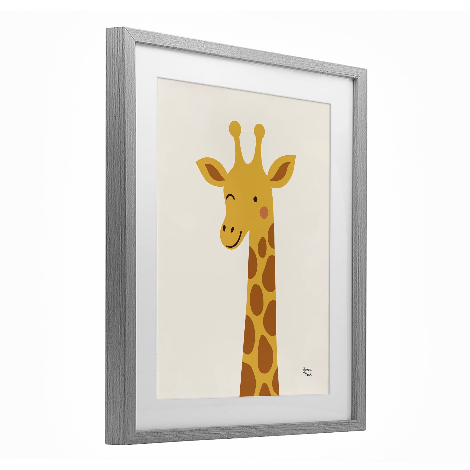 Stupell Industries Winky Giraffe Portrait Gray Framed Print Under Glass, design by Jessica Beck