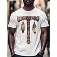 thumbnail image 4 of Tomahawk Feather Men's T Shirts Tribal Art T-Shirt for Men Crew Neck Tees Cotton Tops, White, XL, 4 of 7