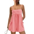 thumbnail image 4 of Dresfit Rompers for Women Spaghetti Strap Square Neck Jumpsuits Summer 2026 Dressy Sleeveless Romper Shorts Breathable Strappy Casual Outfits with Pockets M, 4 of 6