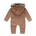 thumbnail image 3 of skpabo Infant Girls Boys Winter Warm Hooded Jumpsuit Snowsuit Solid Vintage Bear Ear Button Bodysuit Toddler Baby Romper Jumpsuit Brown 3-6 Months, 3 of 7