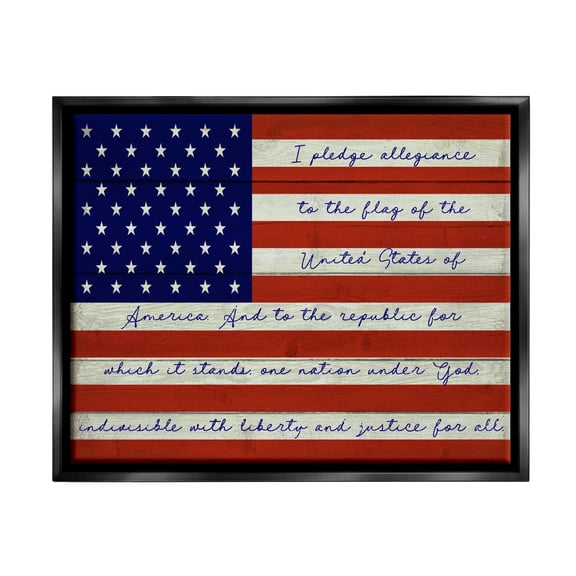 Stupell Industries Pledge of Allegiance Flag Inspirational Painting Black Floater Framed Art Print Wall Art, 21 x 17