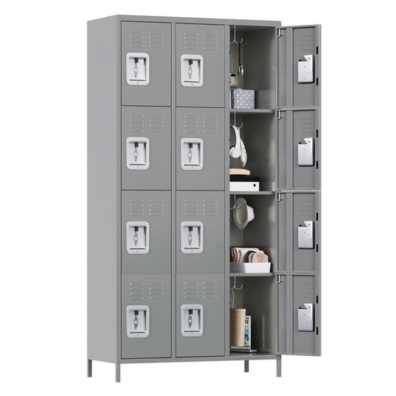 Maklaine Metal Locker with 12 Door for School and Employee Light Gray