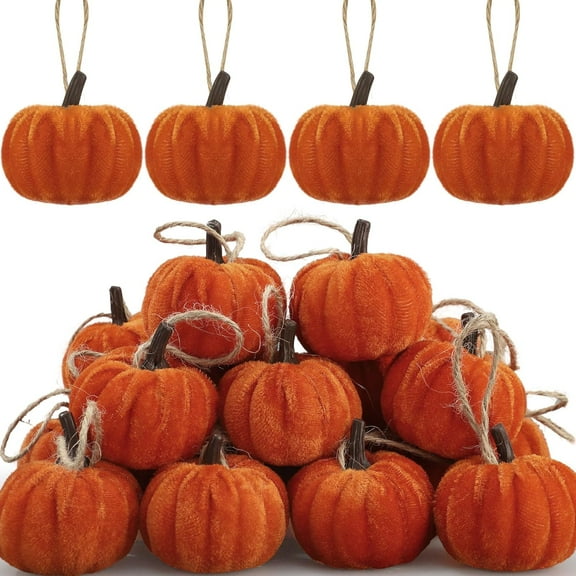10 PCS Fall Thanksgiving Pumpkin Hanging Ornaments Orange Velvet Fabric Pumpkin Hanging Small Tree Ornaments 2" Fabric Pumpkins Ball Tree Decorations for Fall Home Farmhouse Harvest Party Decor
