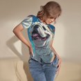 thumbnail image 3 of KLL Women 's Crew Neck Bodysuit Jumpsuits Starry Sky Cloud Bulldog Print Short onesies Stretch T Shirts, 3 of 5