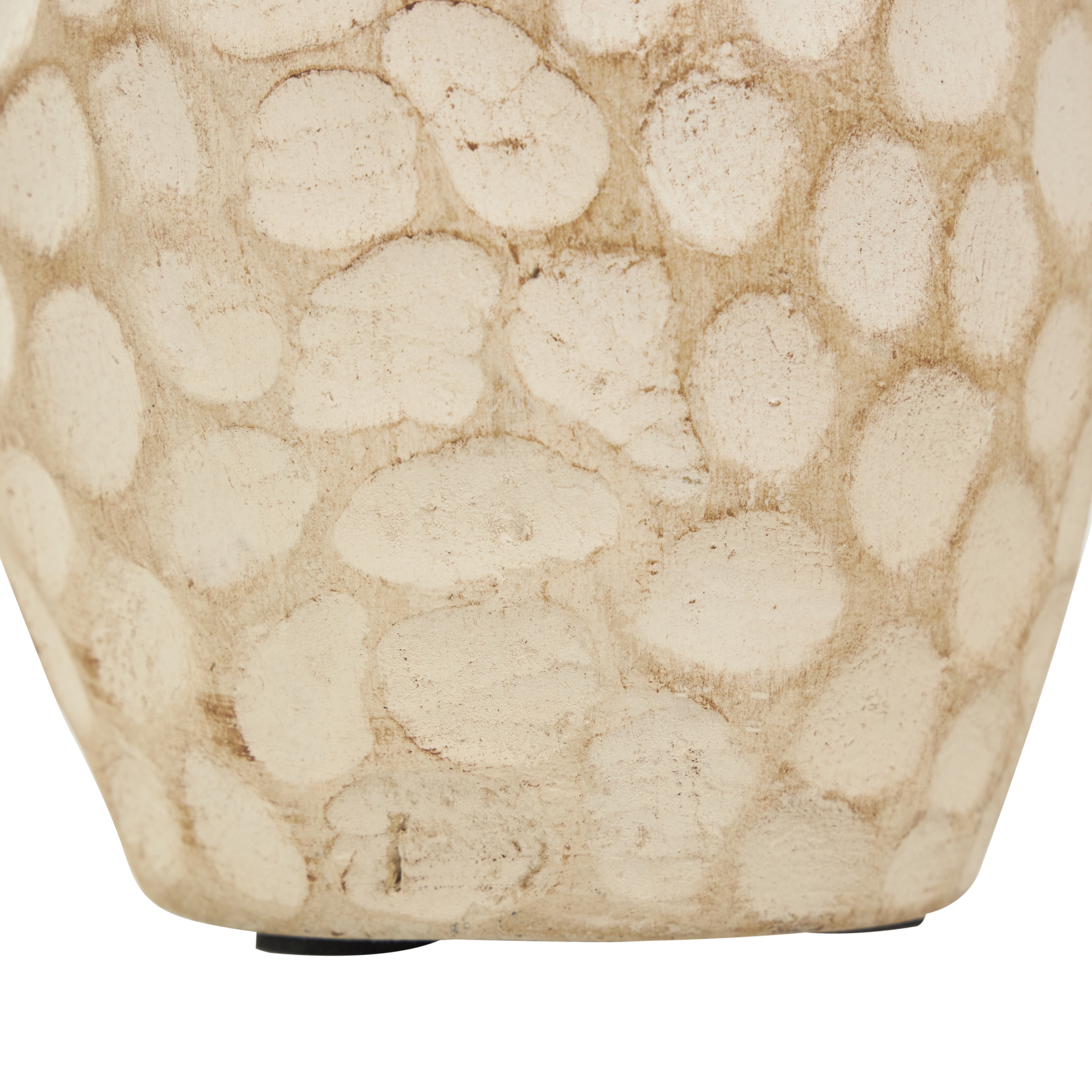 DecMode 6"W,9"H Honeycomb Inspired Jug Beige Paper Mache Vase with Brown Wooden Handles, Set of 2